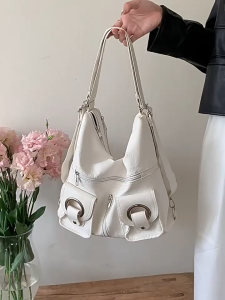 SEA YADOU กระเป๋าโทตผ้าพียูสไตล์มินิมอลหรูหรา มีซิปและรายละเอียดแหวน สำหรับการใช้งานประจำวันและแฟชั่นที่ทันสมัย