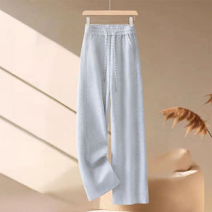 Lemon Yellow Elastic Waist Wide Leg Pants Womens Sporty Straight Cut Loose Fit Casual Trousers High Waist Spring Autumn