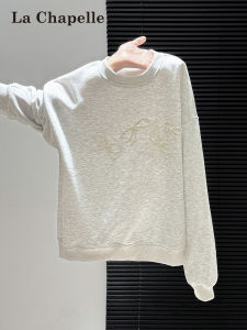 La Chapelle | Bow Detail Pearl Studded Round Neck Chic Loose Slimming Long Sleeve Womens Sweatshirt