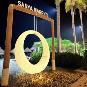 Colorful Moon Outdoor Swinging Chair Glowing Hanging Chair for Courtyard Leisure Hanging Chair Metal Frame PE Plastic Swing