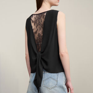AMII | Fresh and Flowy Round Collar Lace Spliced Chiffon Vest