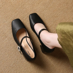 Soft Leather Temperament Square Toe Small Fragrance Mary Jane High Heels Womens Skirt Block Heels Single Shoes Women