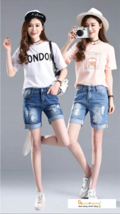 Quần short jean nữ mài rách vẩy màu có big size Queenbe GLQ035 vải cotton làm mềm mài nghệ thuật