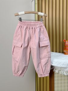 กางเกงทรงคาร์โก้เด็กหญิงกางเกงลำลองใส่ด้านนอกทรงหลวมสำหรับเด็กหญิงกางเกงจั๊มข้อเท้าสำหรับเด็กกางเกงขายาวสำหรับเด็กชายกางเกงขากว้างสไตล์ตะวันตก