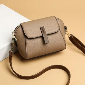 Casual Style PU Leather Shoulder Bag For Women Solid Color Flap Crossbody Bag