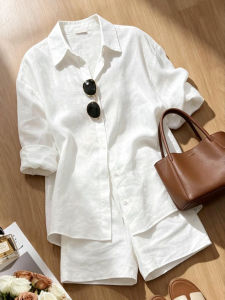 V.C.I | French Vintage Style White Linen Sunscreen Summer Lightweight Shirt
