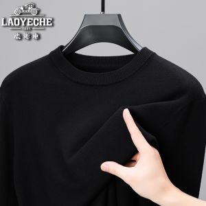 Mens round Neck Knitted Sweater Thin Autumnal Business Casual Red Color Base Shirt Long Sleeve Comfortable Breathable Fiber