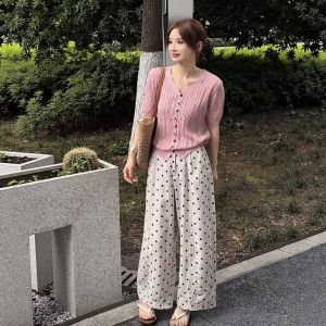 Summer Lightweight Linen High-Waist Slimming Capri Dots Culottes