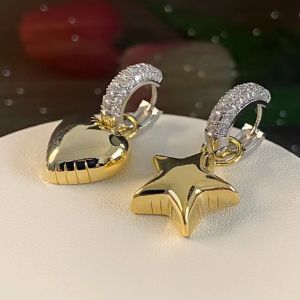 Asymmetric earrings. Different Design Jewelry Love Pendant Fashion Star Earrings Sparkling Zircon Personalized Jewelry