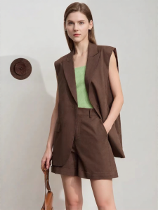 AMII | Casual Commuter Cotton-Linen Suit Vest and Shorts Set