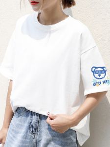 Áo Thun Cotton Dáng Rộng in Họa Tiết Thời Trang Mùa Hè 2023 Phong Cách Hàn Quốc Thường Ngày Có Tay Lửng Cỡ Lớn