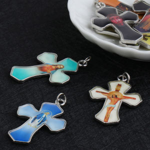 5Pcs Random Design Catholic Sacred Heart Jesus Charms Virgin Mary Cross Pendants for Jewelry DIY Making Accessories
