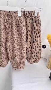 Fall&Winter Kids Fleece Pants Corduroy Boys and Girls Trousers Leopard and Flower Print Childs Casual Harem Pants for 0-8Y Girl