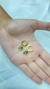 Noin Anting Titanium Gold Anti Karat Love Double Wanita Korea Perhiasan Aksesoris
