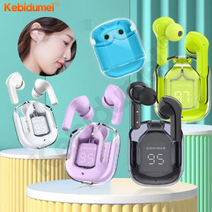 Kebidumei หูฟัง TWS หูฟังแบบ 5.3 หูฟังออกกำลังกาย แบบโปร่งใส หูฟังสปอร์ต แสดงกำลังไฟแบบ ดิจิตอล LED หูฟังสเตอริโอ