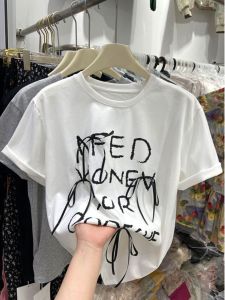 Summer Loose Slimming Butterfly Knot Splice Half Sleeve T-Shirt Womens Short Sleeve Print Top Korean Style Commute Cotton Blend