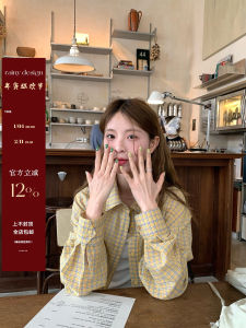 เสื้อเชิ้ตลายสก็อตหลวมๆ สไตล์วินเทจ RAINY สำหรับผู้หญิง ฤดูใบไม้ผลิและฤดูใบไม้ร่วง เสื้อเชิ้ตลายสก็อตแบบลำลอง แขนยาว ผ้าฝ้าย 100%