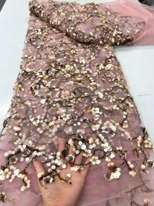 OLEVO | 5yard Evening gown dress cheongsam fabric New mesh tissus Colorful nail bead small floral sequin embroidery fabrics for clothing