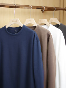 Changfengzhou Mens Classic Solid Color Functional Air Layer Long Sleeve round Neck T-Shirt Loose Fit Spring Fashion