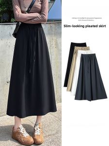 JIANGLU | Elegant Mid-Length A-Line Skirt For Women Autumn Season Polyester Blend Slimming High Waist Draped Suit Style Half-length Skirt