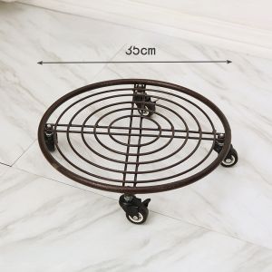 Iron Art Mobile Plant Pot Tray Balcony Green Ivy Stand Base with Rolling Wheel Living Room Flower Rack Easy to Move Design