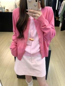 Idle Style Contrast Color Fake Two-Piece Knitted Sweaters Female Early Autumn Long Sleeves Soft Glutinous Sweater Cardigan French Casual Top Coat