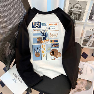 Pure Cotton Long Sleeve T-Shirt for Boys Cartoon Cat And Mouse Print Base Layer Top Spring Autumn New Arrival Casual Loose Fit