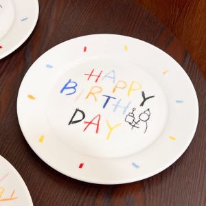 Creative Birthday Cake Plate Ceramic Dessert Dish High Aesthetic Value Sweet Treats round Shape Flat Plate Perfect Gift