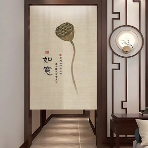 New Chinese Style Zen Peony Bedroom Door Curtain Thick Kitchen Partition Curtain Half-length Bathroom Room Divider Curtain