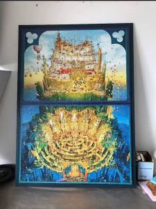 Large Puzzle Frame 5000 Pieces Fairy Tale World Football History Retro Map Floating Frame Rectangle Square Shape Real Wood