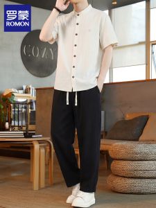 ROMON | Chinese Style Thin Summer Suit Shirt Trousers Set