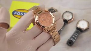 Box Exclusive Jam Tangan Fos Mur Chrono Off VA-165DR / Jam Tangan Fashion Wanita Tali Rantai Diameter