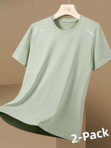 Ice Silk Short Sleeve T-Shirt Mens Lightweight Sport Casual Running Top Breathable Quick Dry Summer Fashion Polyester Fiber