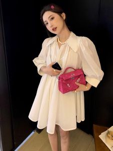 CHOUXIE | Đầm Dài Tay Màu Trắng Sang Trọng Phong Cách Pháp