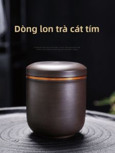 Hộp Đựng Trà Bằng Gốm Sứ Sét Tím Di Động Hộp Đựng Trà Puer Cổ Điển Đồ Dùng Ăn Uống Trà Gốm Thủ Công Lọ Đựng Trà