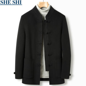Double-Sided Cashmere Short Jacket Mens Stand Collar Youth New Chinese Style Button Woolen Coat Urban Fashion Autumn Winter