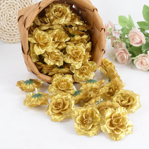 20pcs Golden Silver Artificial Silk Rose Flower Heads DIY Foam Gloomy Bear Accessories Scrapbook Fake Flower Wedding Party Decor