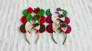 Disney | New Cute Christmas Mickey 3.3"Mouse Ears Headband For Girls Soft Bow Hairband Festival Party Christmas DIY Hair Accessories Gift