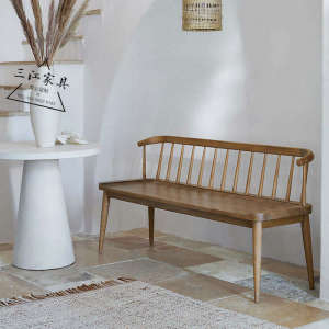 Northern Europe Solid Wood Dining Table Bench with Dining Chair with Backrest Living Room Leisure Art Bench Japanese Style Horn Windsor Long Chair