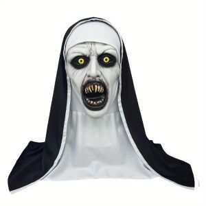 Mask Frightening Nun Costume Synthetic Latex Street Style Horror Accessory Realistic Details Halloween Horror Theme Events