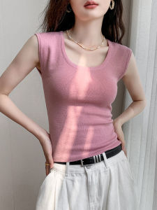 Áo Len Dệt Kim Không Tay Ôm Vừa Vặn Cho Nữ Mùa Hè 2024 Áo Khoác Ngoài Màu Trơn Cổ Tròn Thường Ngày Áo Khoác Ngoài Mùa Hè