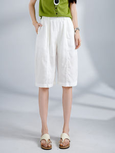 MEITESIJIAONU | White Light Casual Tencel Linen Shorts High Waist Elastic Waist