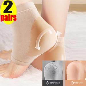4pcs Gel Silicone Heel Protector Sleeve Heel Pads Heel Cups Plantar Fasciitis Support Feet Care Skin Repair Cushion Half-yard Socks