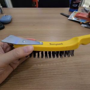 BESTGUARD Sikat Kawat Baja 4 Baris Gagang PVC + Skrap Kape Scraper