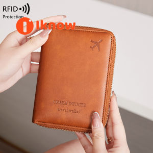 I know RFID passport holder zippered short travel passport bag multifunctional storage document bag