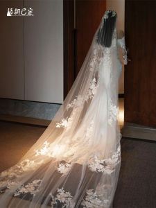 Elegant Long Wedding Dress Headpiece Floral Design Super Fairy Tale Bridal Veil Soft Tulle Headwear for Brides