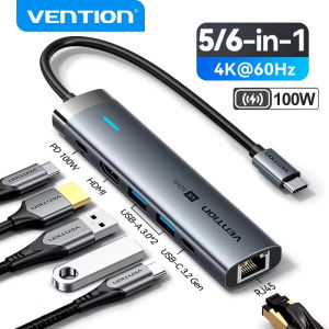 Vention New 6 IN 1 USB 3.0 Type C 100W HUB 4K 60Hz to HDMI RJ45 Splitter Adapter Docking for MacBook iPad Samsung Xiao PC Laptop
