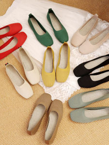 Gommino Womens Spring & Fall Not Tired Feet Womens Shoes Soft Bottom Square Toe Low-Cut Shoes Slip-on Pregnant Women Knitting Grandma Shoes