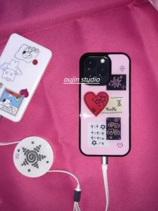 Korean Style Sweet Cool Girl Heart Patchwork Acrylic Phone Case Full Cover Protection for iPhone 16 pro Max 15 pro 14 Anti-Fall Apple 13 New Simple Niche