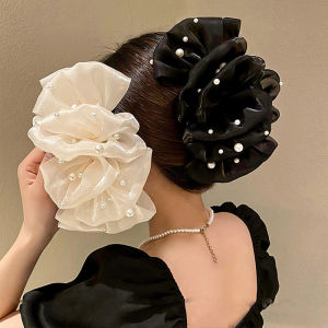 Sweet Multi-layer Mesh Bow Pearl Hair Claw Clips For Women Styling Tools Elegant Bowknot Ponytail Clip New Headdress Accessories